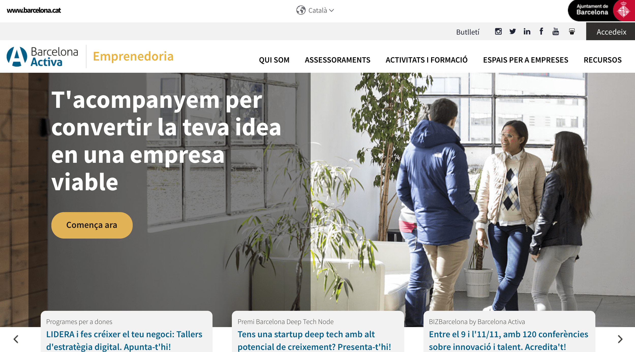 Portada del web d'emprenedoria